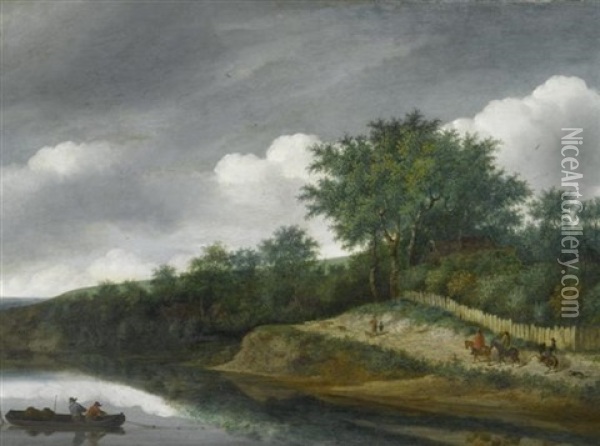 Weite Flusslandschaft Mit Reiter Und Reisenden Oil Painting - Guillam Dubois