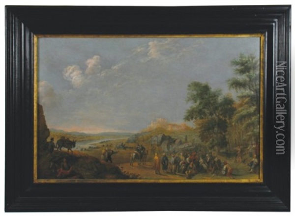 An Extensive River Landscape With Castle And Numerous Figures In The Foreground Oil Painting - Adam Willaerts