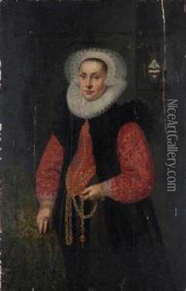 Portrait De Jeune Femme A La Coiffe Decoree De Dentelles Oil Painting - Cornelis van der Voort