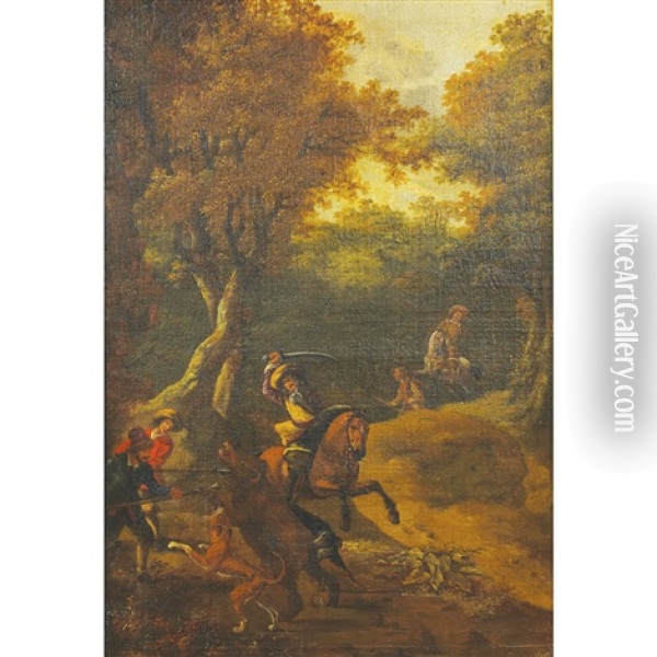 Hunting Scene In The Forest (boars Hunt) Oil Painting - Johannes Beeldemaker