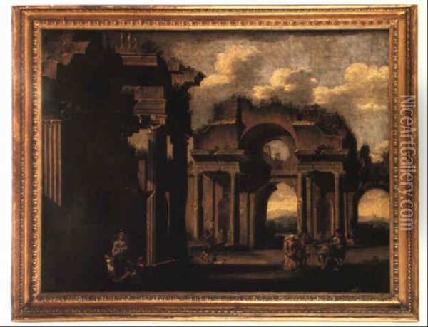Ruinlandskap Med Figurer Oil Painting - Giovanni Ghisolfi