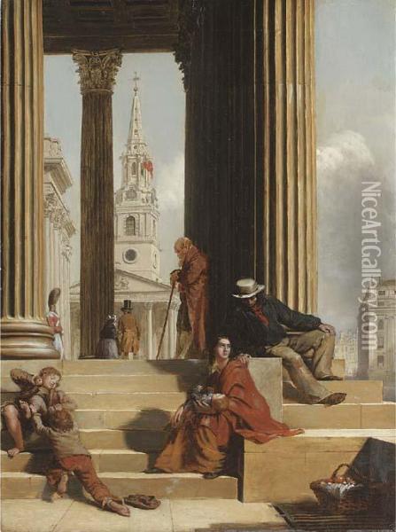 The Portico Of The National Gallery Oil Painting - Angelo Cohen Hayter