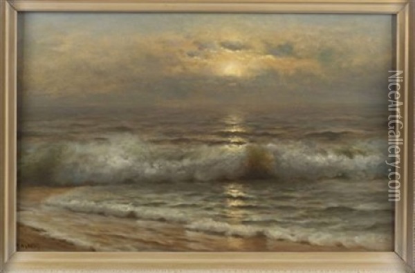 Breaking Waves At Sunset Oil Painting - Nels Hagerup