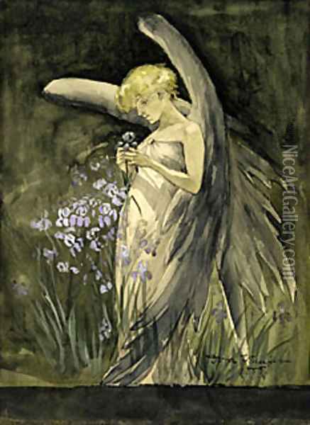 Fairy in Irises 1888 Oil Painting - Jasper Francis Cropsey