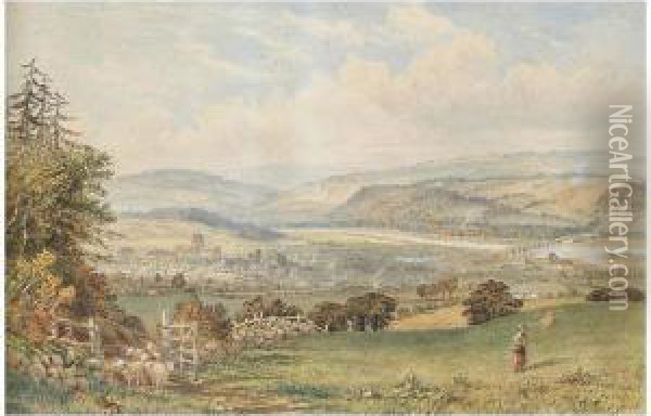 View Over Hexham; Summer Evening Oil Painting - Thomas Henry Hair