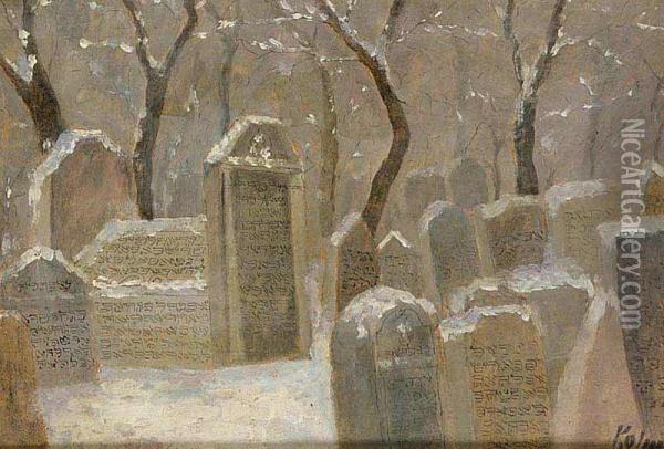 A Jewish Cemetery Oil Painting - Adolph Kohn