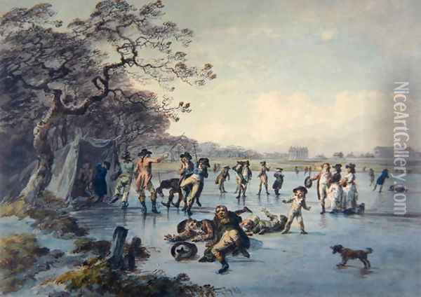 Skating in Hyde Park Oil Painting - Julius Caesar Ibbetson