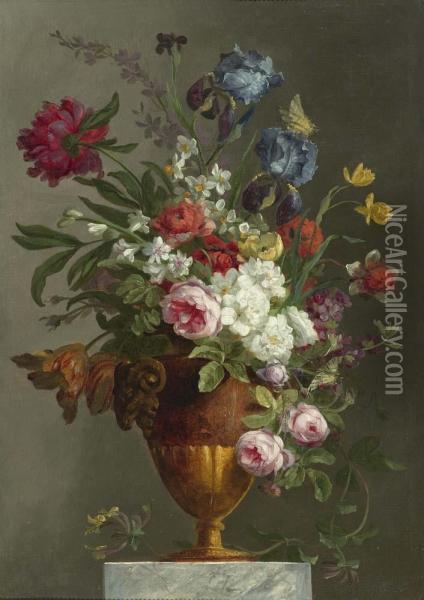Flowers In A Vase. Oil Painting - Louis Joseph Le Lorrain