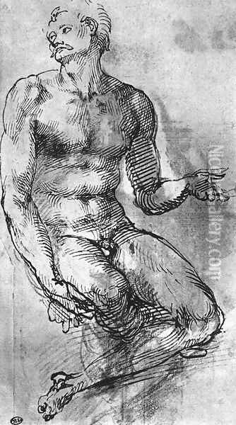 Nude Man from the Front 1510-11 Oil Painting - Michelangelo Buonarroti