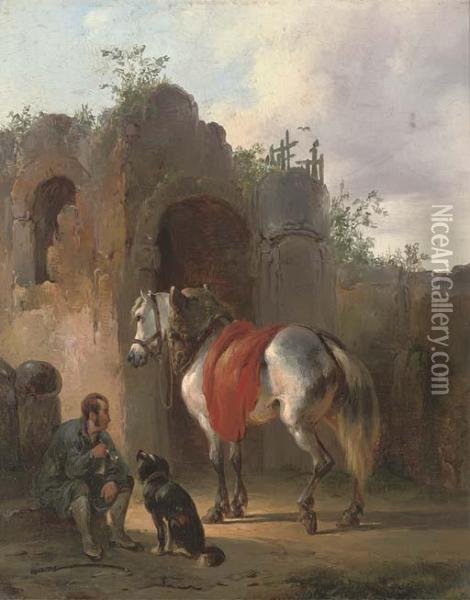 A Traveller Resting At The Ruins Oil Painting - Wouterus Verschuur