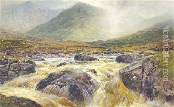 Glen Dochart (+ A Spate In Glen Sligachan, Skye; 2 Works) Oil Painting - Louis Bosworth Hurt