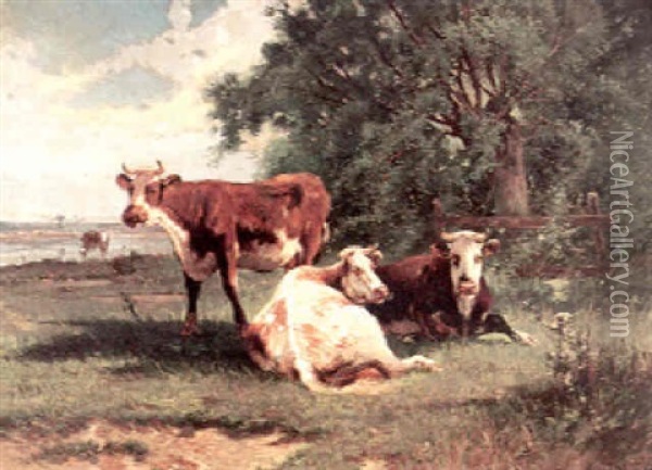 Cows Near A Stream Oil Painting - James McDougal Hart