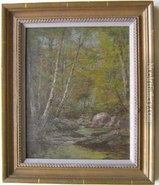Wooded Landscape With Stream Oil Painting - Daniel F. Wentworth