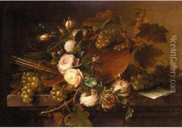 Still Life Of An Artist's Palette Wreathed With Roses Oil Painting - Coplestone Warre Bampfylde