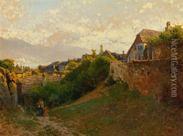 View Of Weisenkirchen In The Wachau Oil Painting - Heinrich Tomec