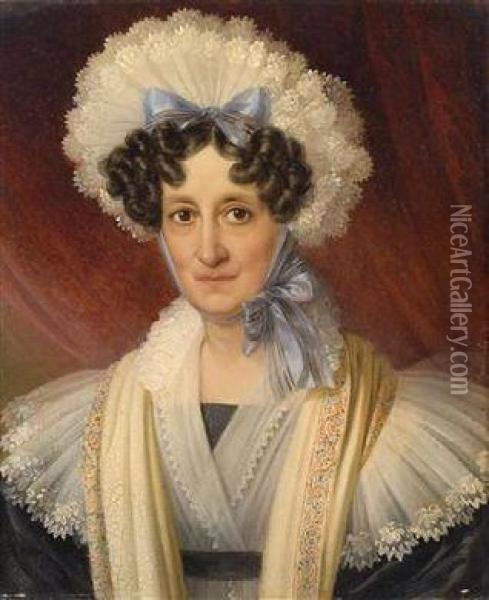 Portrait Of A Lady With A Lace Bonnet Oil Painting - Johann Nepomuk Ender