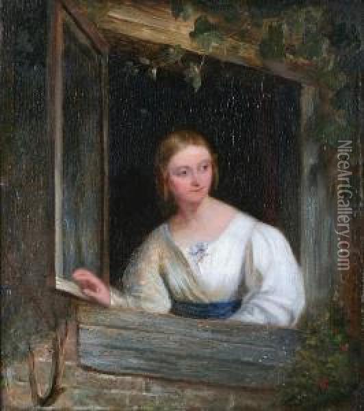 A Young Maid At A Window Oil Painting - Thomas Webster