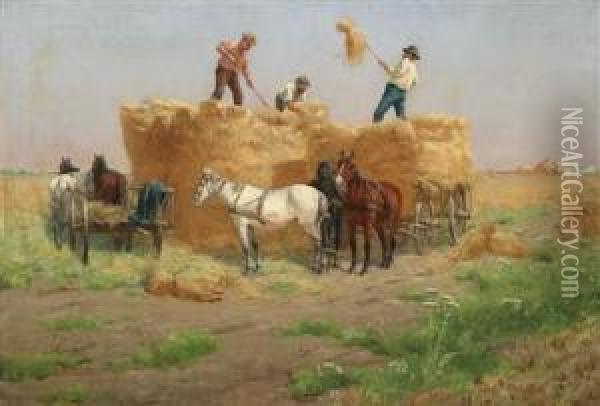 Harvesting Hay Oil Painting - Laszlo Pataky Von Sospatak