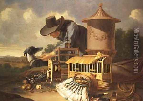 A Birdcatcher and His Dog Oil Painting - Antonius Leemans