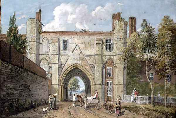 Reading Abbey Gate Oil Painting - Paul Sandby