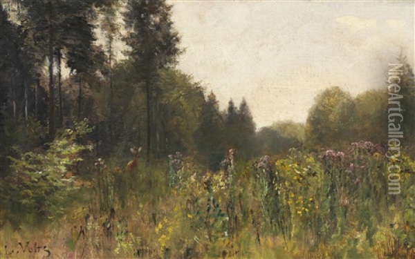 Waldlichtung Mit Reh Oil Painting - Ludwig Gustav Voltz