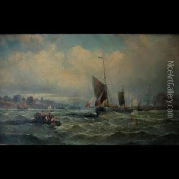 Shipping Views In Heavy Seas Oil Painting - Hubert Thornley