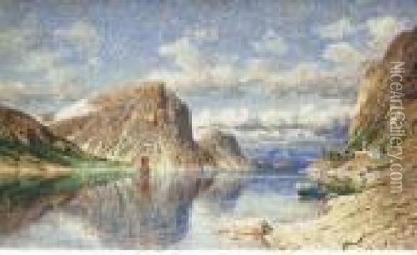 A Norwegian Fjord Oil Painting - Adelsteen Normann