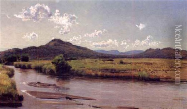 River Landscape Oil Painting - Frans David Oerder