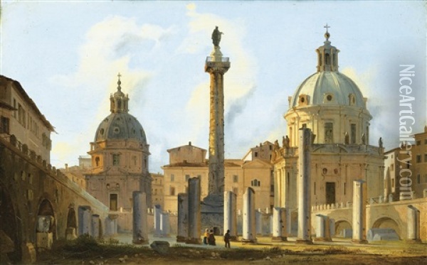 Vue Du Forum De Trajan A Rome Oil Painting - Ippolito Caffi