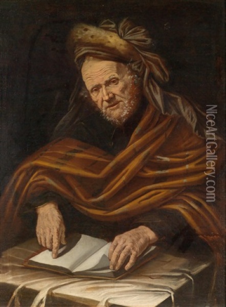 Alter Mann Mit Buch Oil Painting - Pietro Bellotti