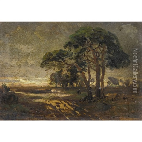 Abendliche Landschaft Mit Baumen Oil Painting - Adolf (Johann) Staebli