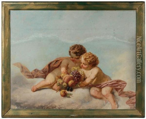 Putti 
With Fruit, 
Likely An Architectural Element Oil Painting - Henri Jozef Dillens
