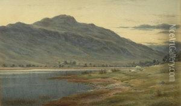 Highland Landscape With Sheep Oil Painting - John James Bannatyne