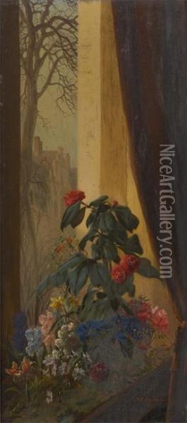 Jardiniere Fleurie Sur Fond De Ville Oil Painting - Josephus Laurentius Dyckmans