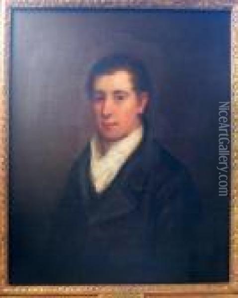 Portrait Of A Gentleman In Dark Coat And White Stock Oil Painting - Sir William Beechey