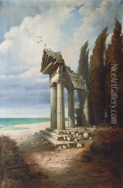 The Castor And Pollux Temple In Agrigent Oil Painting - Constantin Hoelscher