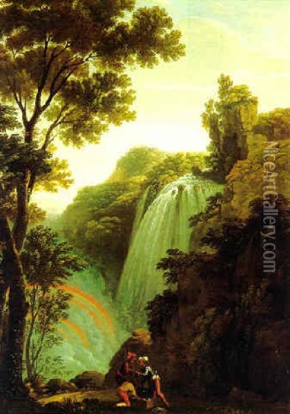 Die Wasserfalle Bei Terni Mit Einem Regenbogen Und Figuren Oil Painting - Johann Gottlieb Hackert