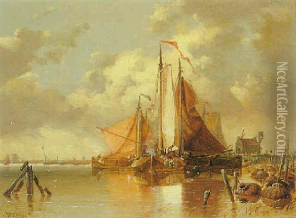 Dutch Fishing Boats Oil Painting - Edward William Cooke