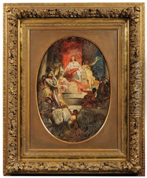 Allegory Of Prague Oil Painting - Adolf Liebscher