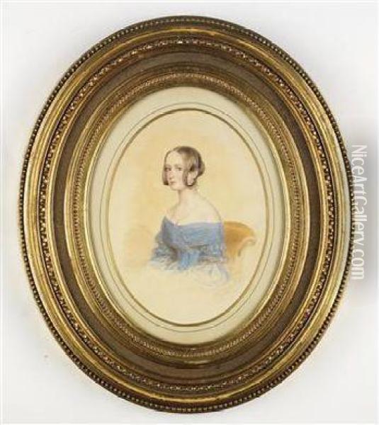 Portrait Eines Jungen Madchen In Blauemschulterfreiem Kleid Oil Painting - Emanuel Thomas Peter