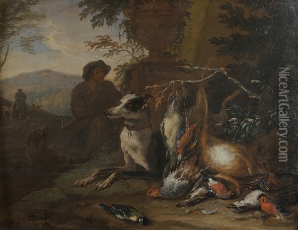 Landscape With Hunting Still Life Oil Painting - Adriaen de Gryef