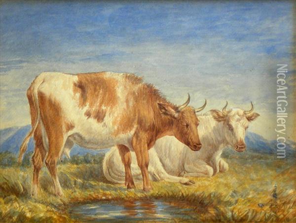Cattle By Apool Oil Painting - Henry Brittan Willis
