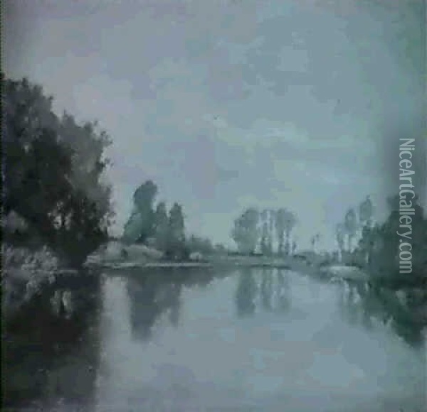 Baumbestandene Flusslandschaft Oil Painting - Willem Roelofs