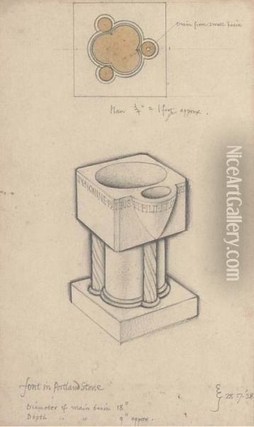 Design For A Font In Portland Stone Oil Painting - Eric Gill