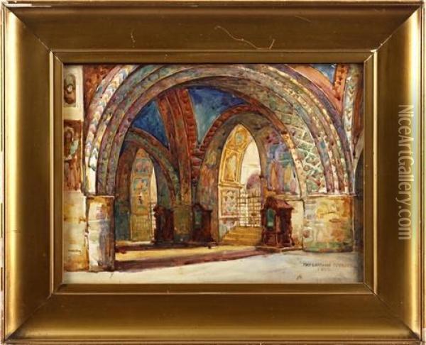 The Interior Of The Lower Church Of San Francesco, Assisi Oil Painting - May Louise Greville Cooksey