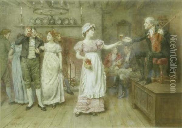 The Country Dance Signed 14 X 20in Oil Painting - George Goodwin Kilburne