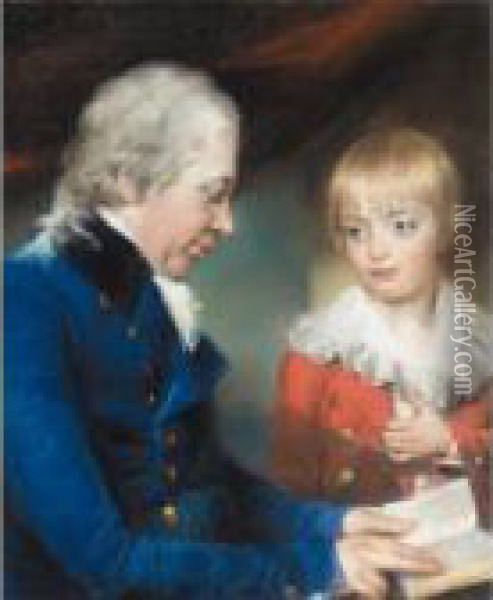 Portrait Of Thomas Pitt And His Son, William Oil Painting - John Russell