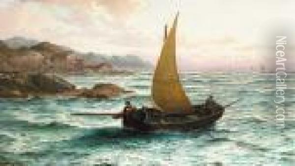 Fishers Returning, Morning At Stone Head,connemara Oil Painting - Thomas Rose Miles