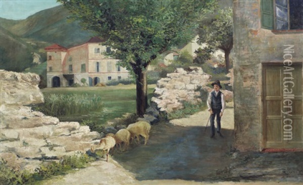 Paesaggio Con Pastore Oil Painting - Giuseppe Grassis
