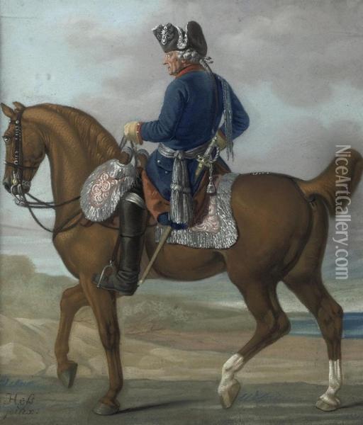 An Equestrian Portrait Of King Frederick Ii Of Prussia Oil Painting - Carl Adolf Heinrich Hess